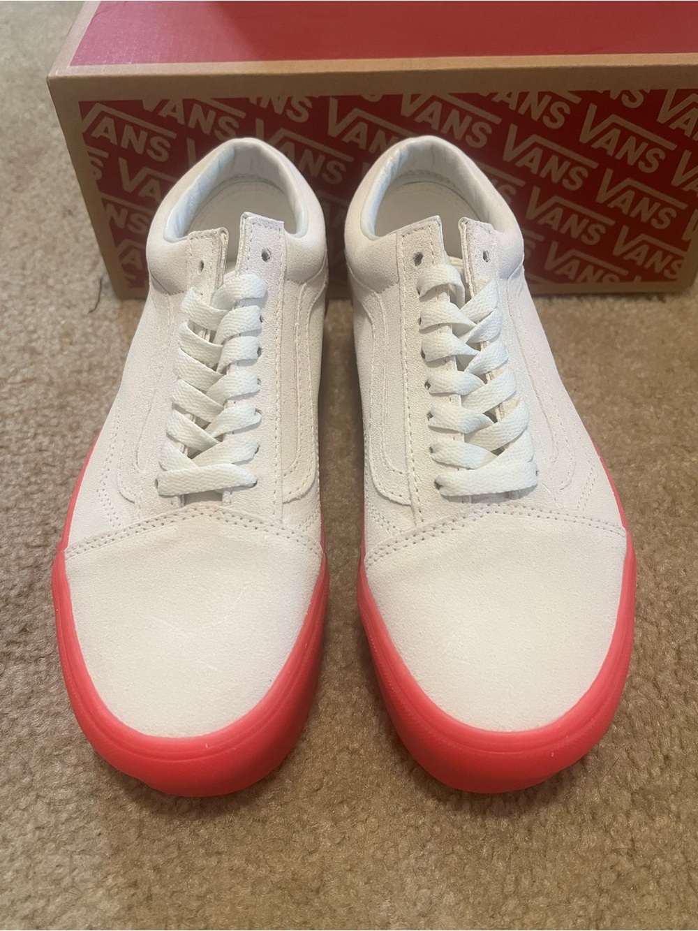 Vans White Low-Top Sneakers with Pink Soles